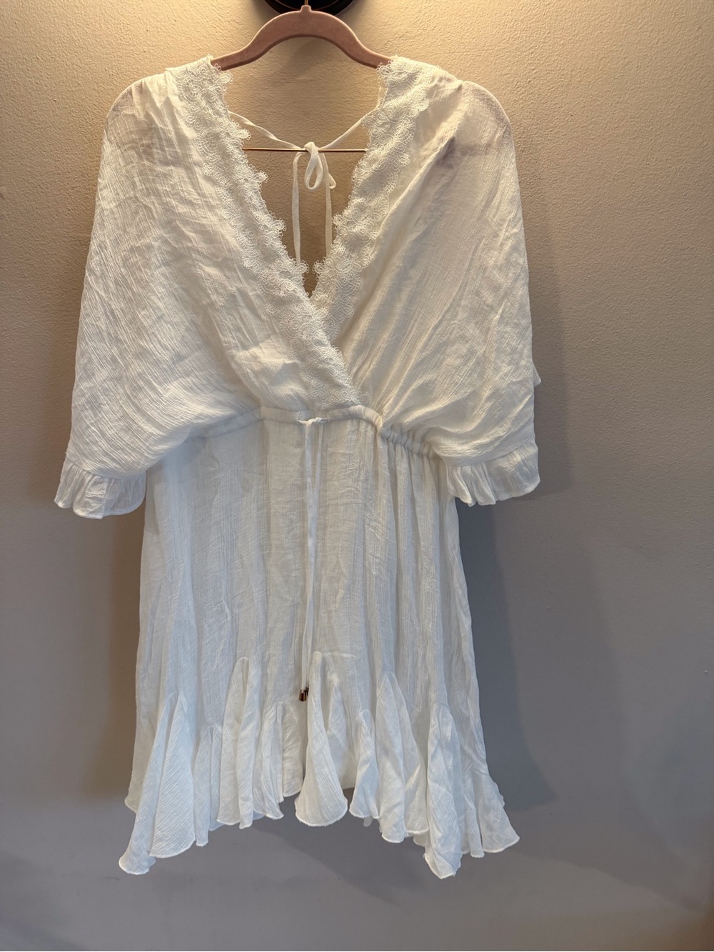 Aakaa Ivory V-Neck Ruffle Mini Dress